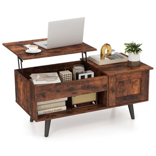 Costway Lift Top Coffee Table with Storage Hidden Compartment Cabinet & Open Shelf - Brown