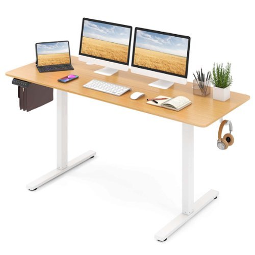Costway - 63 x 24 Inch Sit Stand Desk Height Adjustable Electric Standing Desk - Natural-Front_Standard 