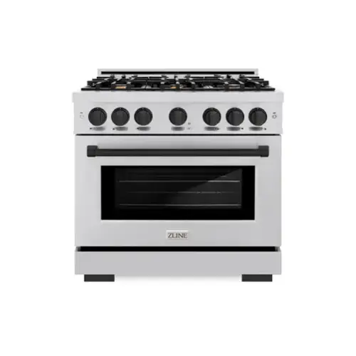 Front. ZLINE - ZLINE Autograph Edition 36" Freestanding Select Gas Range w/ 6 Burners & Matte Black Accents (HGRZ-36-MB) - Stainless Steel.