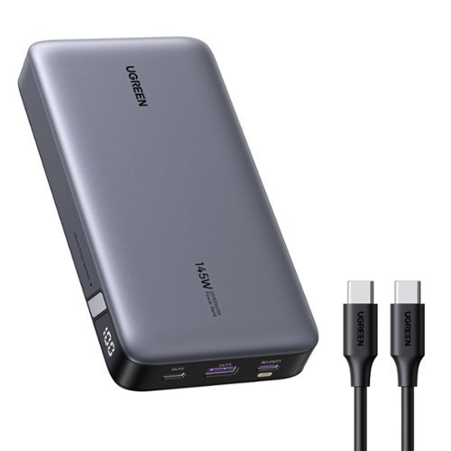 UGREEN - Nexode 145W Laptop Power Bank, 25,000mAh Portable Charger with 240W USB-C Cable, Triple Port Fast Charging - Black-Front_Standard 