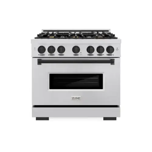 Front. ZLINE - ZLINE Autograph 36" Classic Dual Fuel Range w/ 6 Burners & Matte Black Accents (CDRZ-36-MB) - Stainless Steel.