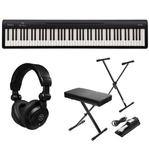  Roland - FP-10 88-Key Digital Piano, Bundle with Keyboard Stand, Keyboard &amp; Piano Bench, Sustain Pedal , Closed-Back