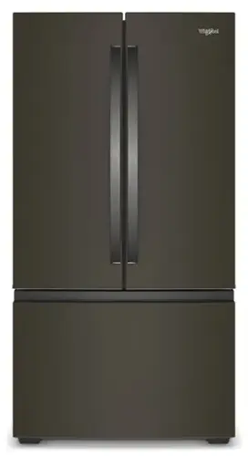 Front. Whirlpool - 36 in. Wide 24 cu. ft. 3-Door French Door Counter Depth Refrigerator - Black Stainless Finish.