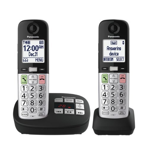 Panasonic - Easy-to-Use Cordless Phone with Flashlight and Quick-Touch Dialing - KX-TGU4 Series - Black-Front_Standard 