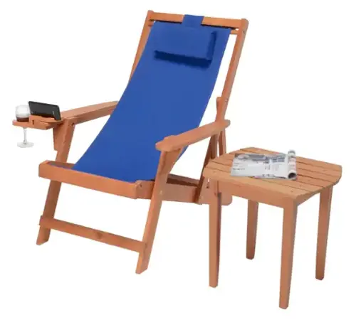 Walnut color with blue fabric