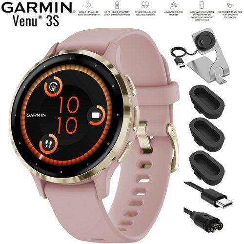 Garmin - Venu 3S Fitness GPS Smartwatch Gold with Rose Case 41mm + Charging Bundle - Stainless Steel and Dust Rose - (2023)-Front_Standard 