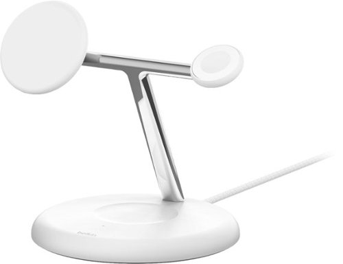Belkin 3-in-1 Stand 15W Qi2 Wireless Charger, Fast Charging for iPhone 17, AirPods, Apple Watch, & More (36W Included) - White GLOBAL SHIPPING