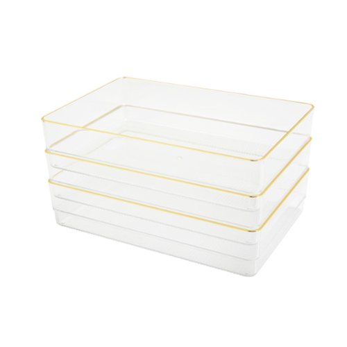 Martha Stewart - Kerry Set of 3 Plastic Stacking Desk Drawer Organizers with Gold Trim - 9 x 6 - Clear/Gold Trim