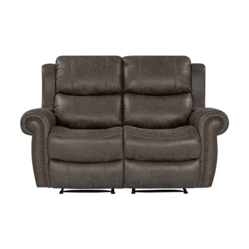 ProLounger - Di'Onna Rolled Arm Distressed Faux Leather 2 Seat Wall Hugger Recliner Loveseat - Fog Gray-Front_Standard 