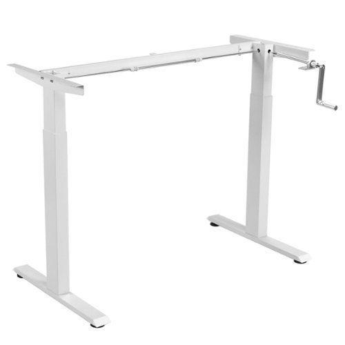 Costway - Hand Crank Sit to Stand Desk Frame Height Adjustable Standing Base - White-Front_Standard 