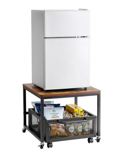 VEVOR - Mini Fridge Stand with Storage, 198 lbs Mini Fridge Table with Movable Storage Cart & Swivel Wheels - Light Brown-Front_Standard 