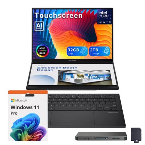 ASUS - Upgraded - Zenbook Duo 2-in-1 Laptop,Dual 14" OLED Touch,Intel Ultra 9 285H,32GB RAM,1TB SSD+1TB Dock,Backlit,Win 11 Pro - Gray-Front_Standard 