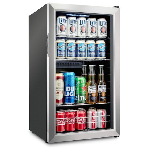 Ivation - 126 Can Beverage Refrigerator, Freestanding Mini Fridge with Glass Door - Stainless Steel-Front_Standard 