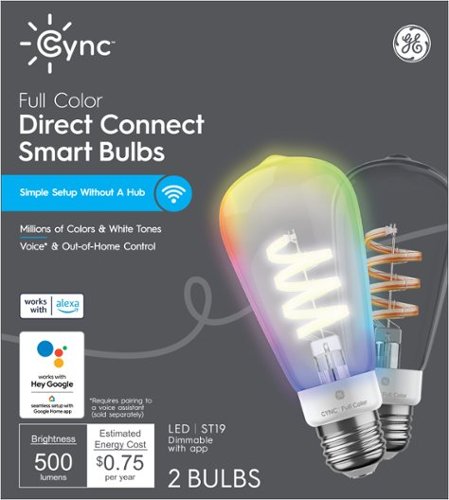 GE - CYNC ST19 Edison Style Bluetooth / Wi-Fi Enabled Smart LED Light Bulb (2 Pack) - Full Color