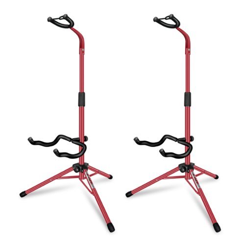 5 CORE - Guitar Stand Pair Floor Folding Holder Soporte Para Guitarra for Acoustic Electric Bass - Red-Front_Standard 