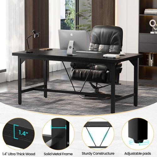Aheaplus - 63" Heavy Duty Computer Desk: 1.4" Wood Desktop & Metal Frame, 2-Person Workstation for Home Office - Black-Front_Standard 