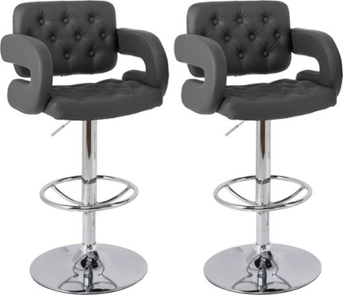 CorLiving - Trumpet Bonded Leatherette Barstools (Set of 2) - Gray/Chrome-Angle_Standard 