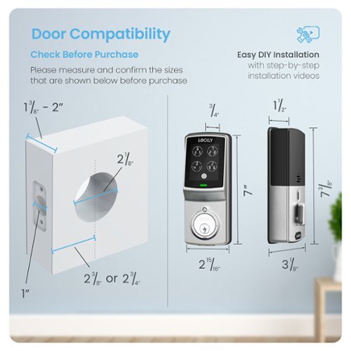 Lockly Model 7S Deadbolt Smart Lock with Touchscreen/Key Access/Auto Lock/Bluetooth App Control - Satin Nickel BUY IN MIDDLE EAST
