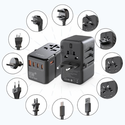 MINIX 85W GaN-III Universal Travel Adapter with 3-USB-C/2-USB-A, AC Outlet, US/UK/EU/AU Travel Charger for Laptops Phones - Black BUY IN MIDDLE EAST