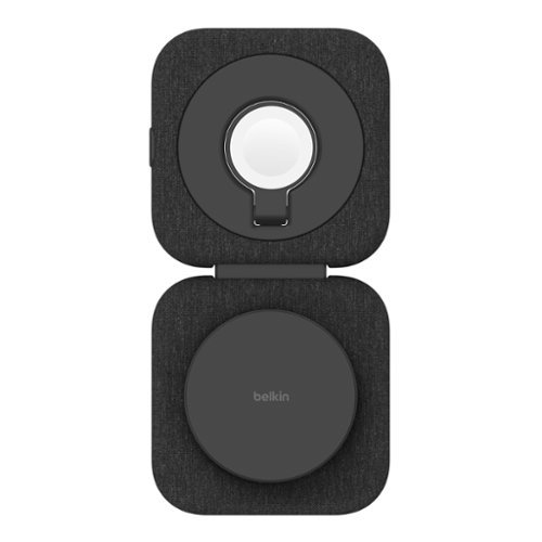 Belkin 2-in-1 Travel Pad 15W - Foldable Qi2 Wireless Charging Station, Charger for iPhone 16, Apple Watch, AirPods, and More - Black GLOBAL SHIPPING