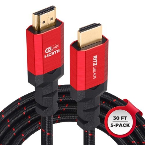 Ritz Gear - 4K HDMI 2.0 Cable 30 ft [5 Pack] 18 Gbps Braided Nylon Cord & Gold Connectors - 4K@60Hz UHD/3D/ARC/Ethernet Compatible - Red-Front_Standard 