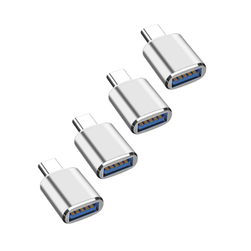 Qixxronics - (4PCS) USB to USB C Adapter, USB-A Female to Type-C Male Car Charger OTG Converter for Samsung Galaxy, iPad, Car, iPhone - Silver-Front_Standard 