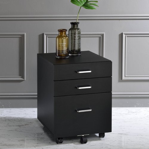 APRILSOUL - Black and Chrome 3-Drawer Rectangular File Cabinet-Front_Standard 