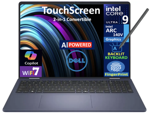 Dell - 16 2-in-1 Laptop 16.0 WQXGA Display (Intel Ultra 9-288V, 32GB LPDDR5X, 2TB PCIe SSD, Active Pen, Win 11 Pro) - Midnight Blue-Front_Standard 