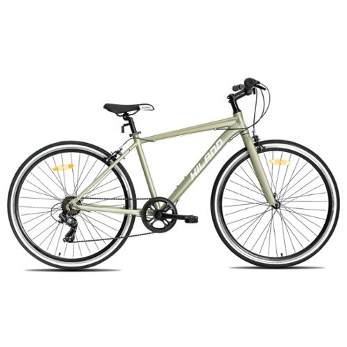 HILAND - Flow 700C Adult Hybrid Bike, 7 Speeds Commuter Bicycle for Men Women, Aluminum Alloy Frame - Green-Front_Standard 