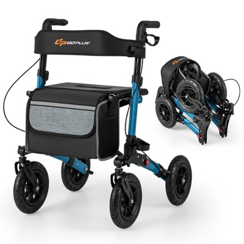 Costway - Walker for Seniors Folding Rollator Walker with 9" Pneumatic Tires for All Terrain - Blue-Front_Standard 