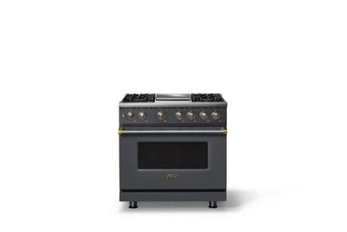 Viking - 36 in. Wide 4 Burner Pro 5 Series 5.6 Cu. Ft. Freestanding Sealed Dual Fuel Convection Range with Brushed Brass Trim - Cast Black