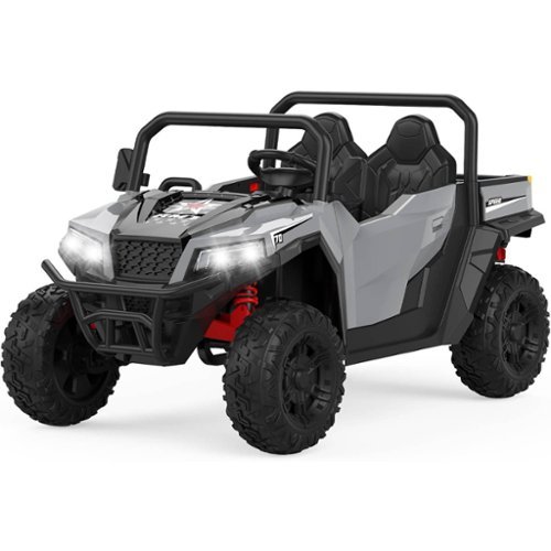 GARVEE - 24V 4WD 2-Seater Ride-On Dump Truck for Kids, 4×200W Motors, Remote Control, LED Lights, Music, Electric Bed & Shovel - Gray-Front_Standard 