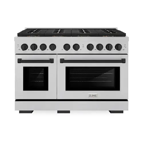 Front. ZLINE - ZLINE Autograph 48 in. 6.7 cu. ft. Freestanding Paramount Gas DuoPro Range in Satin Steel and Matte Black Accents - Stainless Steel.