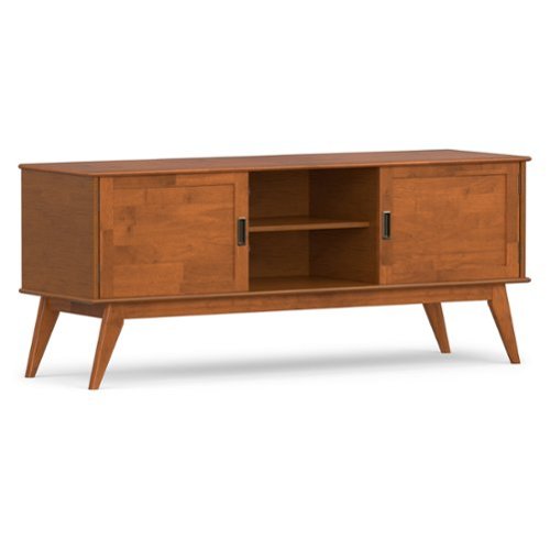 Simpli Home - Draper 60W Low TV Stand with Doors and Shelves - Teak Brown-Front_Standard 