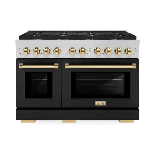 Front. ZLINE - ZLINE Autograph 48" Paramount Double Oven Dual Fuel Range with Black and Gold Accents (SDRZ-BLM-48-G) - Black.