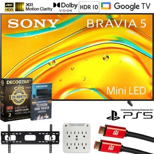 Sony - 98" Class BRAVIA 5 Mini LED 4K HDR Google TV (2025) Bundle with 26 Month Extended Protectio Plan w/ Wall Mount Kit-Front_Standard 
