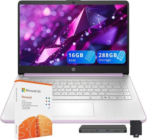 HP - Stream 14" HD Laptop, Intel N150, 16GB RAM, 128GB UFS+128GB DOCKING STATION, 1 Year Office 365, Win 11 S - Purple-Front_Standard 