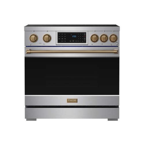 Gordon Ramsay Series by Thor Kitchen 6.0 Cu. Ft Freestanding Induction Range with Bronze Hardware - Stainless Steel