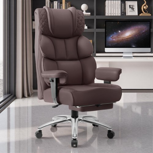 Brick Attic - Big and Tall Ergonomic Office Chair, Wide Executive Leather Reclining Gaming Chair with Footrest, Coffee - Coffee Brown-Front_Standard 