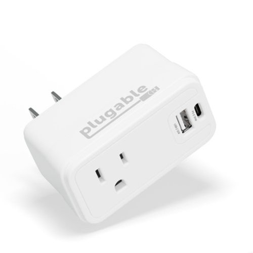 Plugable - Wall Outlet Extender with 1x USB-C and 1x USB, 32W USB C Charger Block, USBC Fast Charger for Travel, Office - White-Front_Standard 