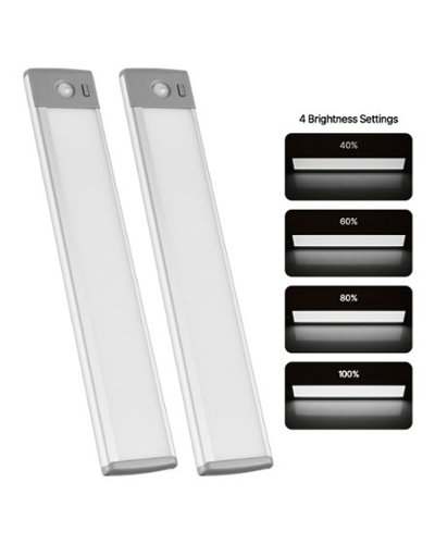 VEVOR - Under Cabinet Lighting, 2 PCS, 40 LED Motion Sensor Lights, Rechargeable Battery Operated Closet Lights - Anodized Aluminum Natural ,Gray-Front_Standard 