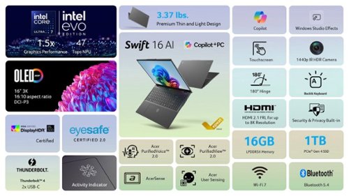 Acer Swift 16 AI - 16 3K OLED Touch Laptop - Copilot+ PC – Intel Core Ultra 7 Series 2  – 16GB Memory – 1TB SSD - Ice Black HOW TO BUY