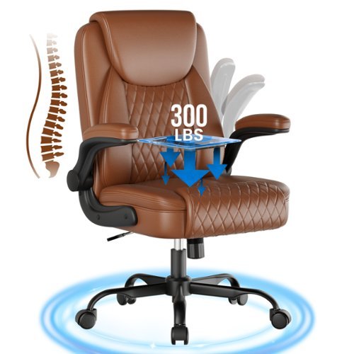 GTPlayer - Office Chair Ergonomic Home Office Desk Chairs Small Leather Executive Office Chairs with Flip-up Arms Height Adjustable - Brown-Front_Standard 