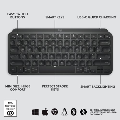 Logitech MX Keys Mini TKL Wireless Bluetooth Scissor Keyboard with