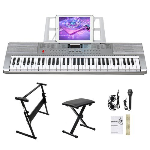 Winado - 61 Key Keyboard Piano Electric Keyboard w/Lighted Keys, Electric Piano Set with Headphones, Microphone, Music Rest-Front_Standard 