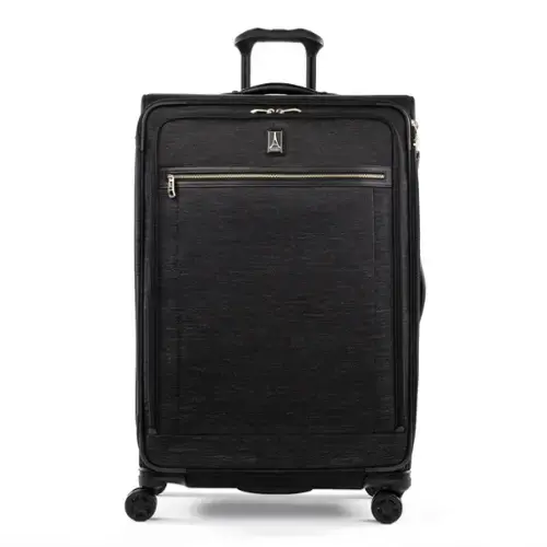 Front. Travelpro - Travelpro Platinum Elite Softside Expandable Checked Luggage, 8 Wheel Spinner Large Suitcase, TSA Lock, Men and Women - Intrigue Black.