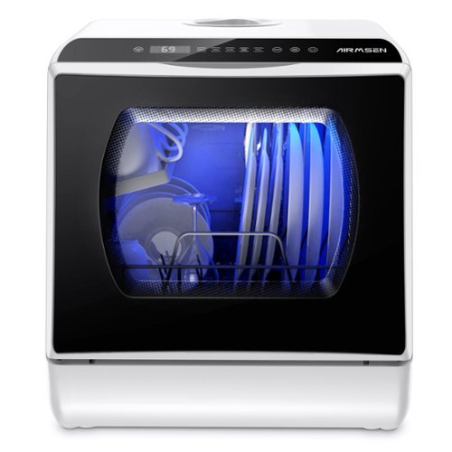 AIRMSEN - Portable Countertop Dishwasher with 5L Built-in Tank & Air Dry, 5 Wash Programs - Black-Front_Standard 