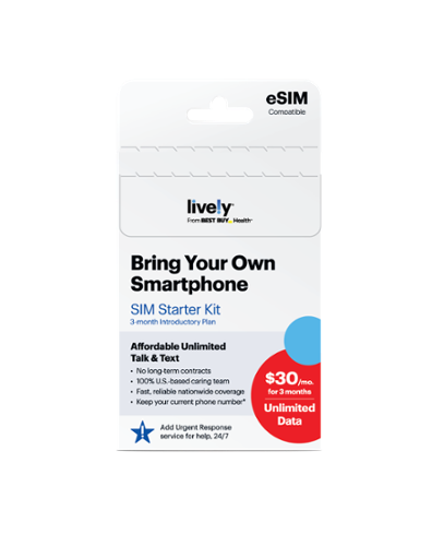 Lively® - Lively SIM/eSIM – 3 Months of Service – Unlimited Data, Unlimited Talk and Text - Gold