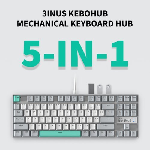 3inus KEBOHUB EE01 Wired Mechanical Keyboard with 5-in-1 Hub, 87 Keys RGB Backlit, Hot-Swappable Switches for Mac & Windows - Gray BUY ONLINE