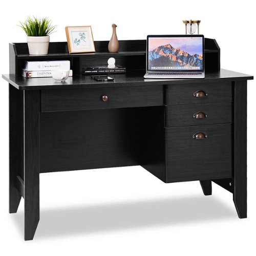 Costway - Computer Desk PC Laptop Writing Table Workstation Student Study Furniture - Black-Front_Standard 